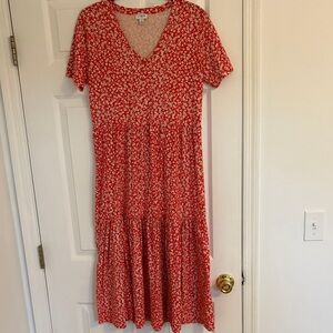 J. Crew Red Floral V-Neck  Dress